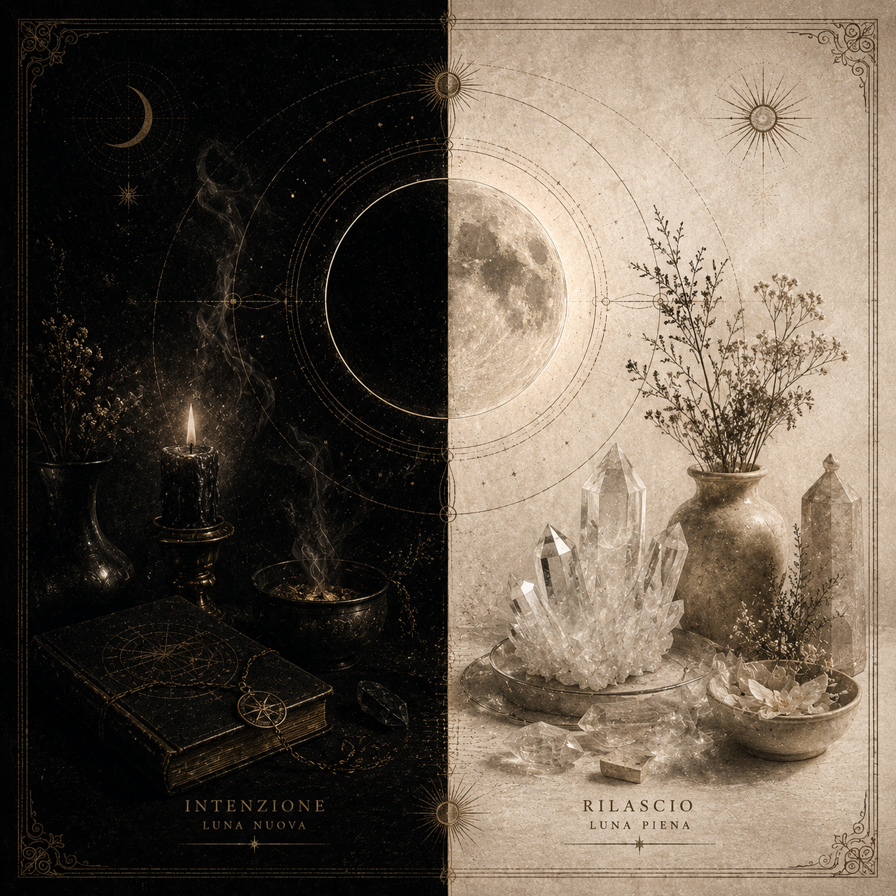 luna nuova e luna piena rituale witchcraft manifestazione — cerchio della luna bagliori nel buio